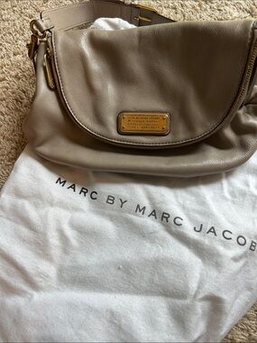 Marc by Marc Jacobs Taupe Leather Saddle Crossbody with Gold Plaque